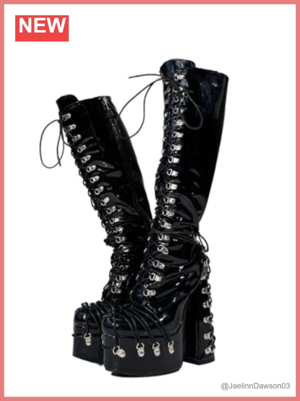 Goth Chunky Platform Knee High Lace Up Boots Wide Calf Sizes US5-US19